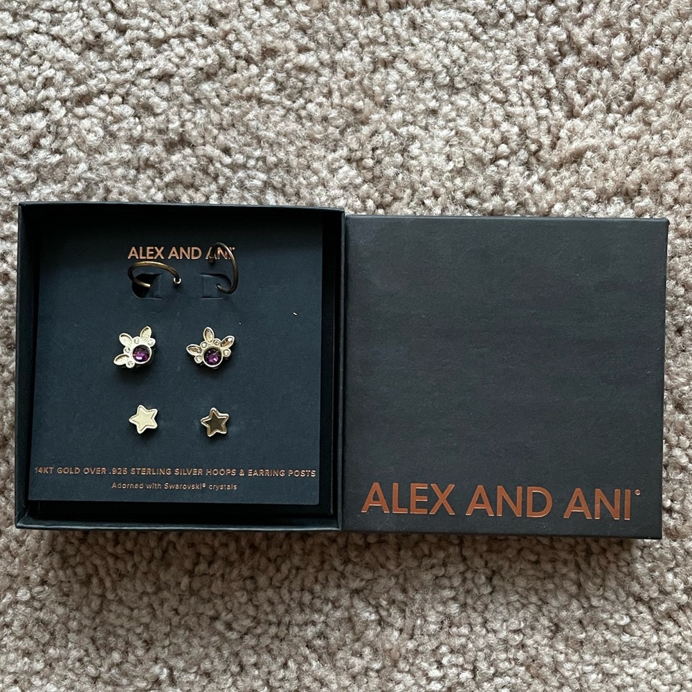 Alex and Ani 14KT Gold Over Sterling Silver 3 piece Earring Set - Picture 4 of 8